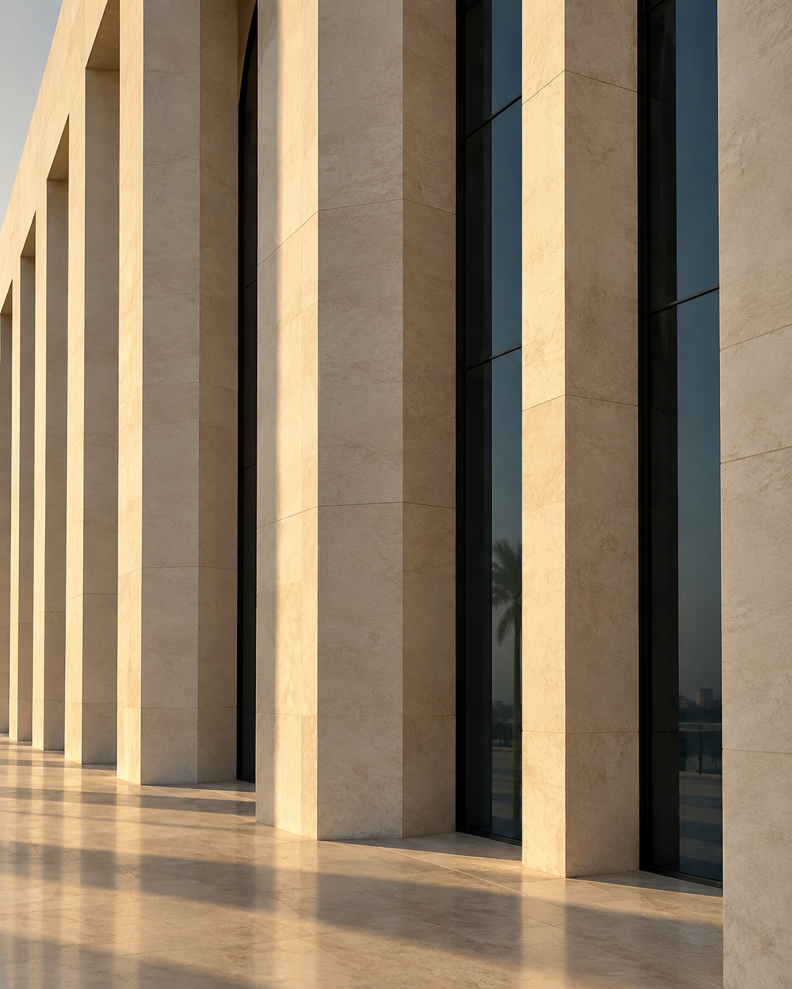 Sunlight across a contemporary architectural facade